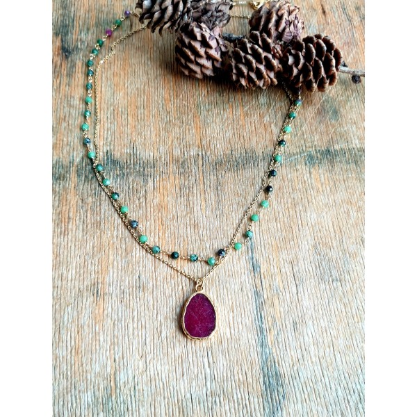 Hanka IN ilgas kaklo papuošalas su zoisitu ir rubinu